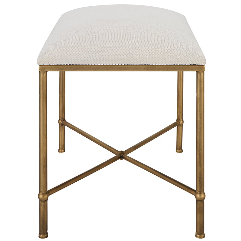 Bowery Hill Contemporary Iron and Fabric Small Bench - Antique Gold/ White