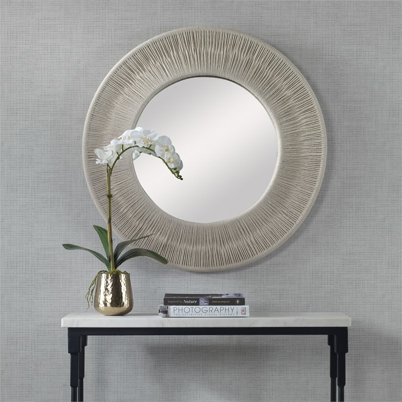 Bowery Hill Sailors Knot Small Round Iron Rope and MDF Wood Mirror in White