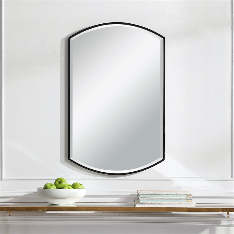 Bowery Hill Transitional Iron Metal and MDF Mirror in Sleek Satin Black