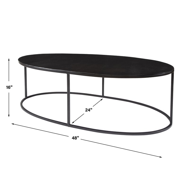 Bowery Hill Oval Iron Metal and Aluminum Coffee Table in Aged Black