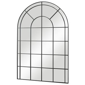 Bowery Hill Contemporary Iron Metal and Glass Arch Mirror in Satin Black