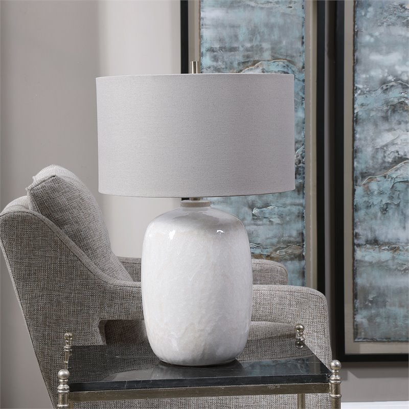 Bowery Hill Ceramic and Steel Table Lamp in Cream-ivory/Nickel