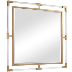 Bowery Hill Square Iron Metal and Clear Acrylic Mirror in Gold
