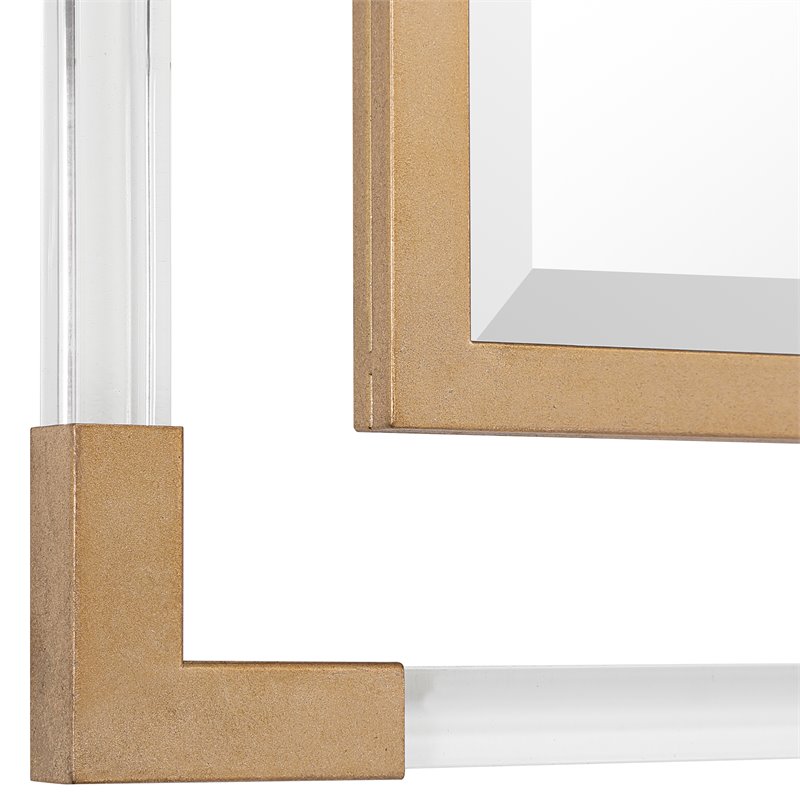 Bowery Hill Square Iron Metal and Clear Acrylic Mirror in Gold