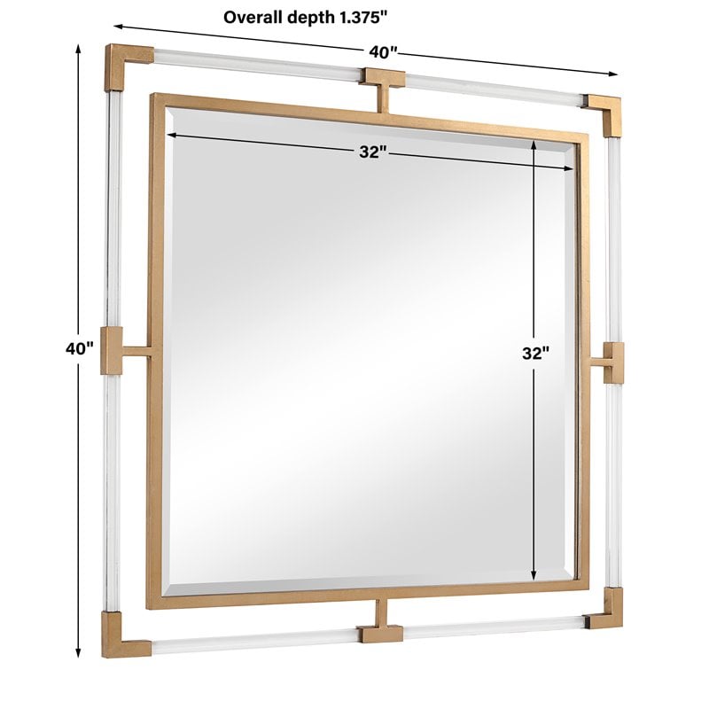 Bowery Hill Square Iron Metal and Clear Acrylic Mirror in Gold
