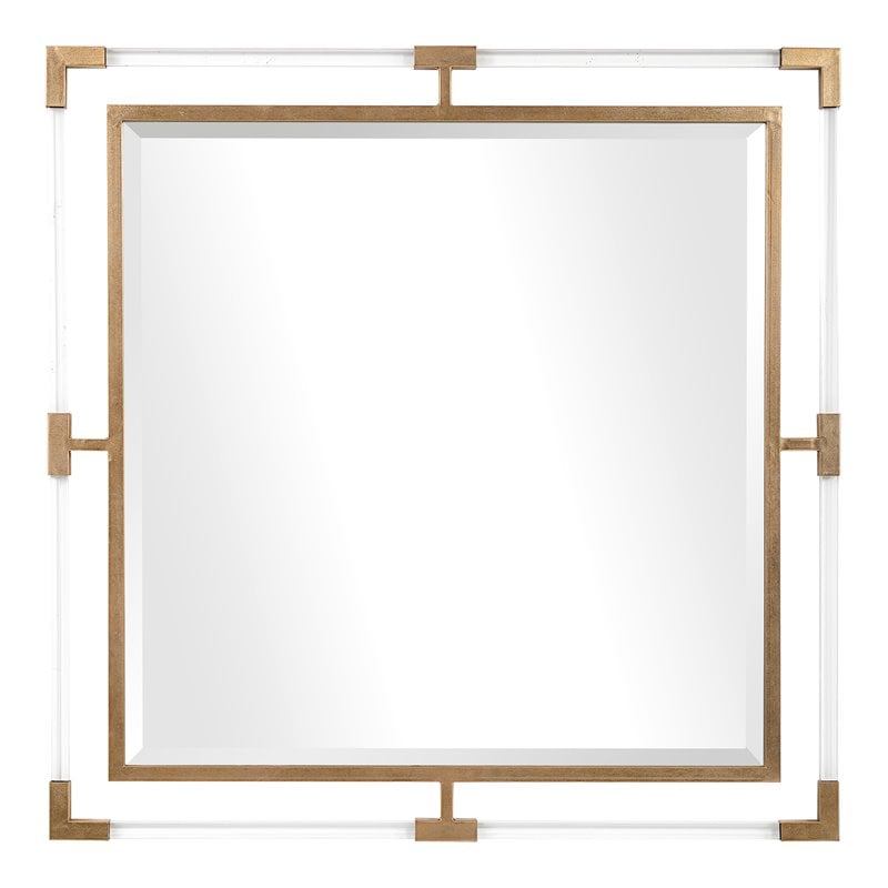 Bowery Hill Square Iron Metal and Clear Acrylic Mirror in Gold