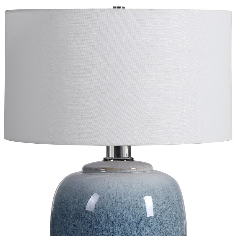 Bowery Hill Blue Waters Ceramic and Fabric Table Lamp in Light Blue/White