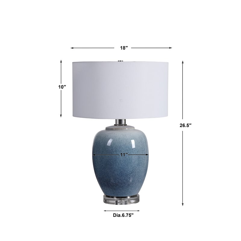 Bowery Hill Blue Waters Ceramic and Fabric Table Lamp in Light Blue/White