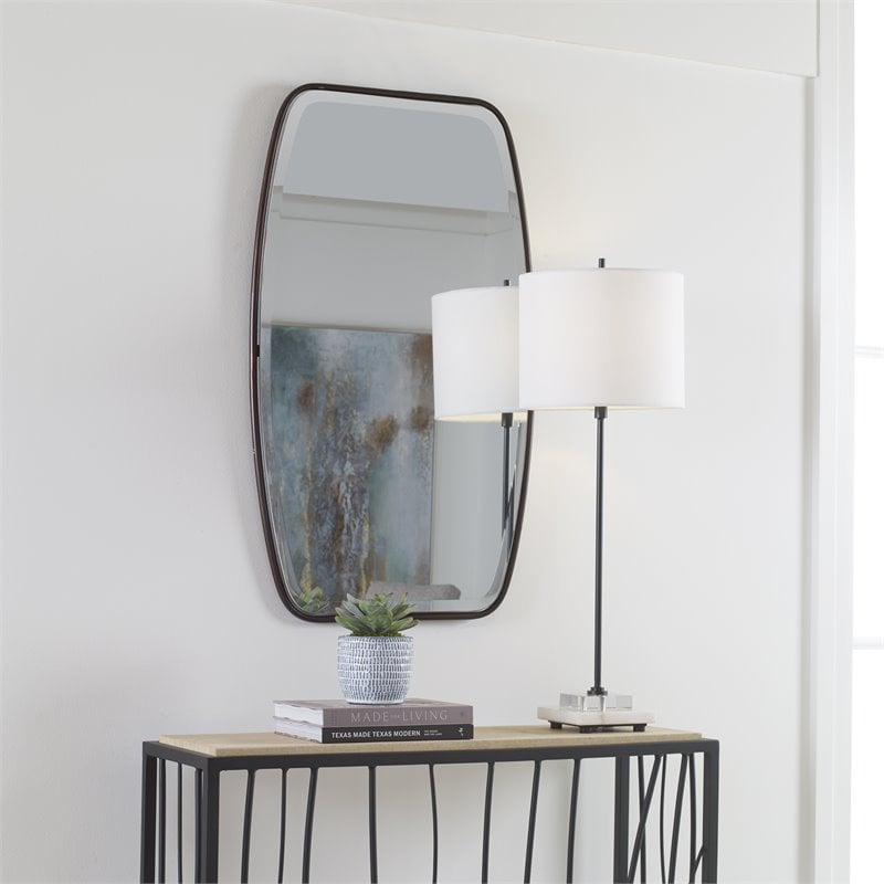Bowery Hill MDF and Metal Floating Beveled Mirror in Dark Bronze