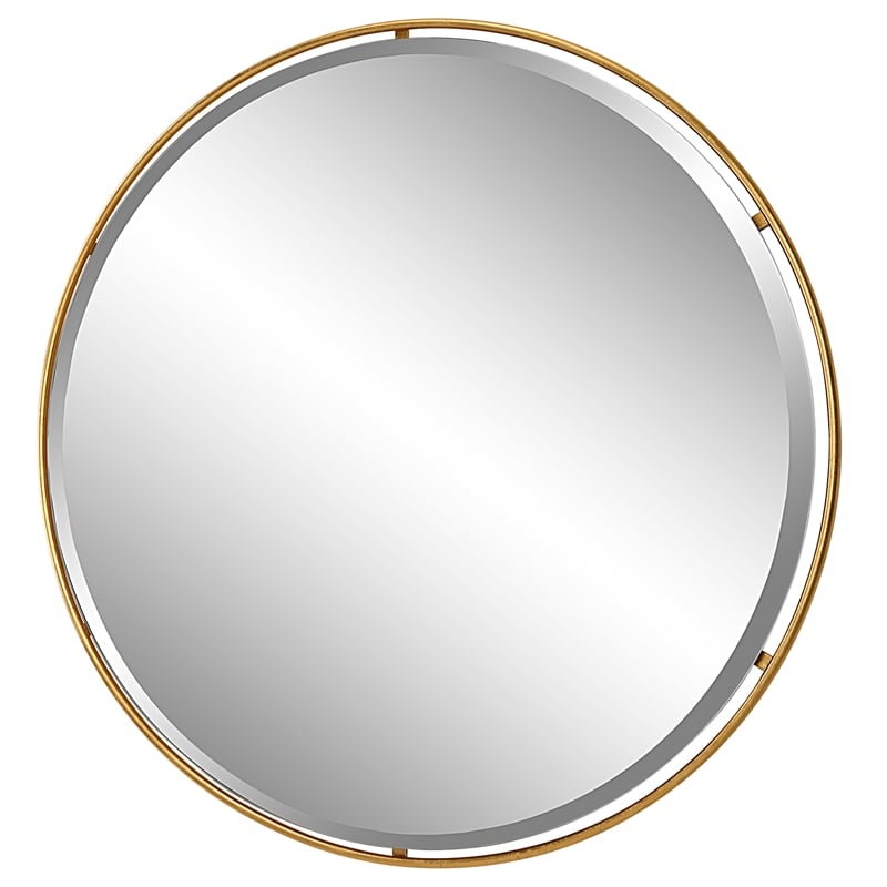 Bowery Hill Round Contemporary Iron Metal and MDF Mirror in Gold