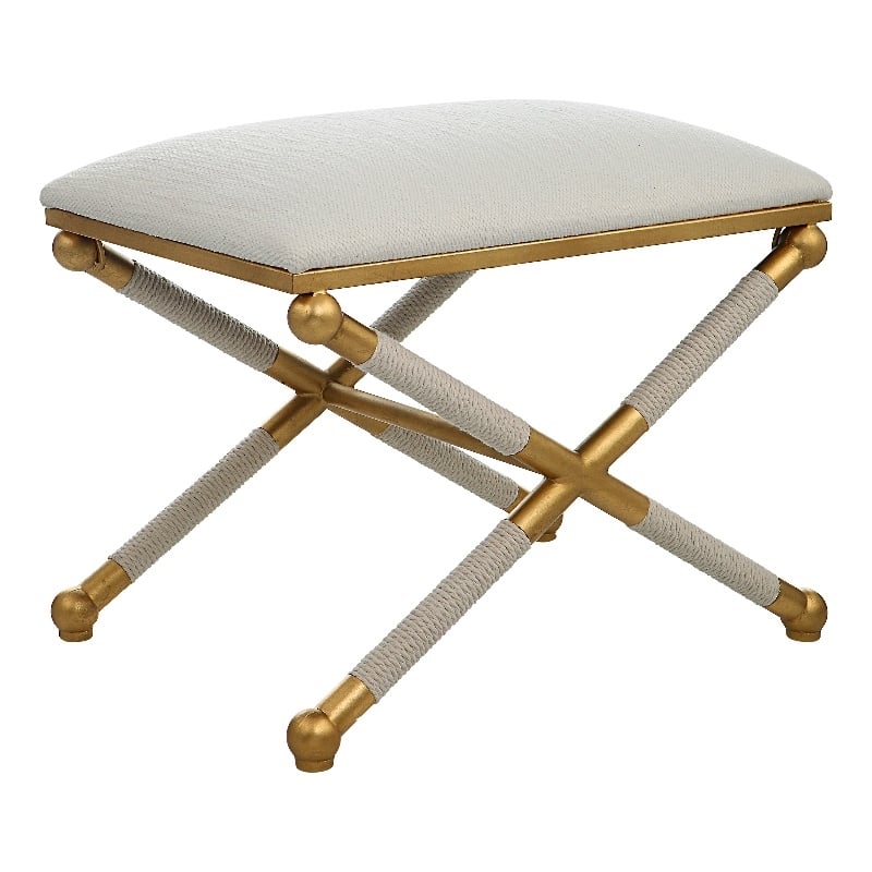 Bowery Hill Contemporary Iron Metal Small Bench in Gold/White