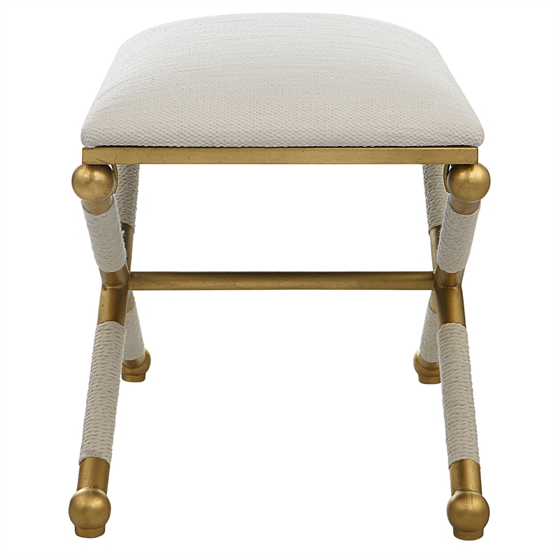 Bowery Hill Contemporary Iron Metal Small Bench in Gold/White