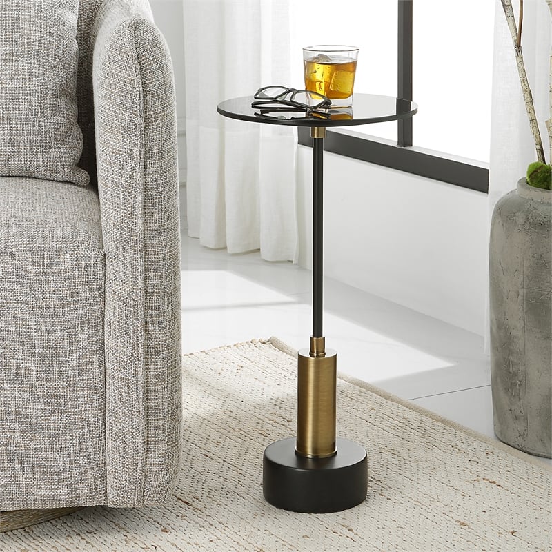 Bowery Hill Contemporary Iron Metal Accent Table in Black/Brass