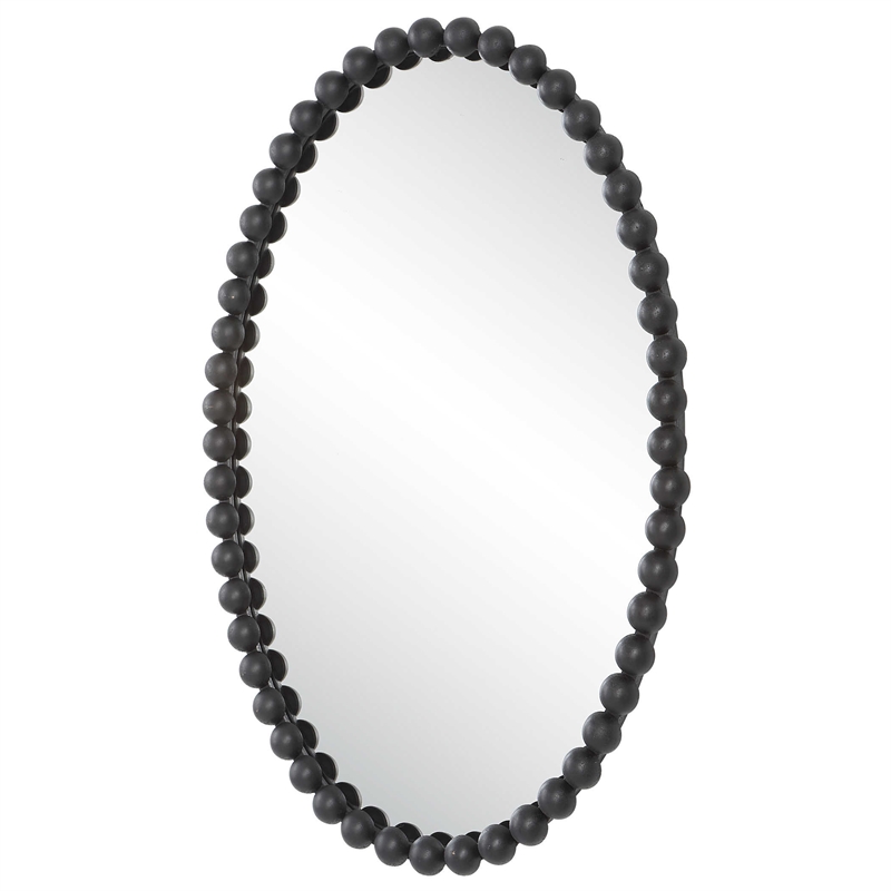 Bowery Hill Oval Transitional MDF and Metal Mirror in Black Finish