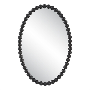 Bowery Hill Oval Transitional MDF and Metal Mirror in Black Finish