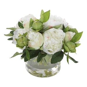 Bowery Hill Plastic and Polyester Lush White Peony Blossoms Bouquet