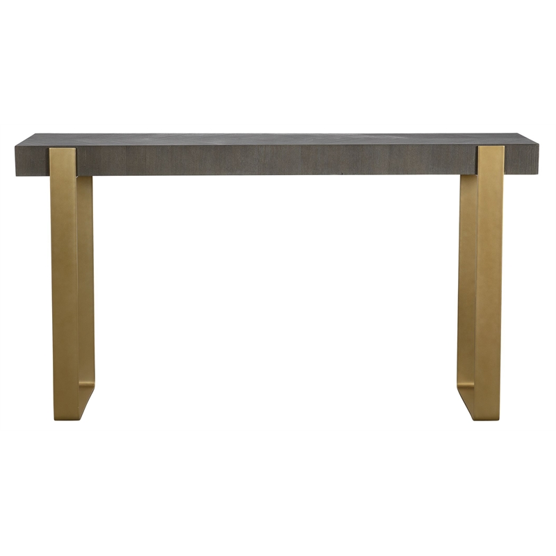 Bowery Hill Contemporary MDF Ash Veneer Iron Console Table in Brass/Woodtone