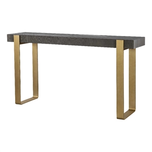 Bowery Hill Contemporary MDF Ash Veneer Iron Console Table in Brass/Woodtone