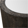 Bowery Hill Farmhouse Wood Mirrored Drum Table in Rustic Dark Walnut