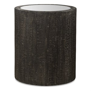 Bowery Hill Farmhouse Wood Mirrored Drum Table in Rustic Dark Walnut