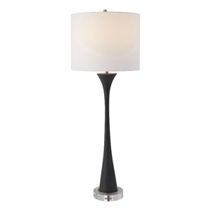 Bowery Hill Faux Stone Crystal and Fabric Buffet Lamp in Black
