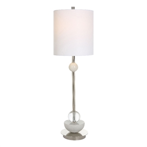 Bowery Hill Metal Marble Crystal and Fabric Buffet Lamp in Nickel