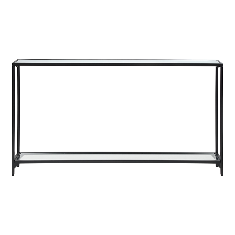 Bowery Hill Contemporary Metal Console Table with Mirror Top Self in Black