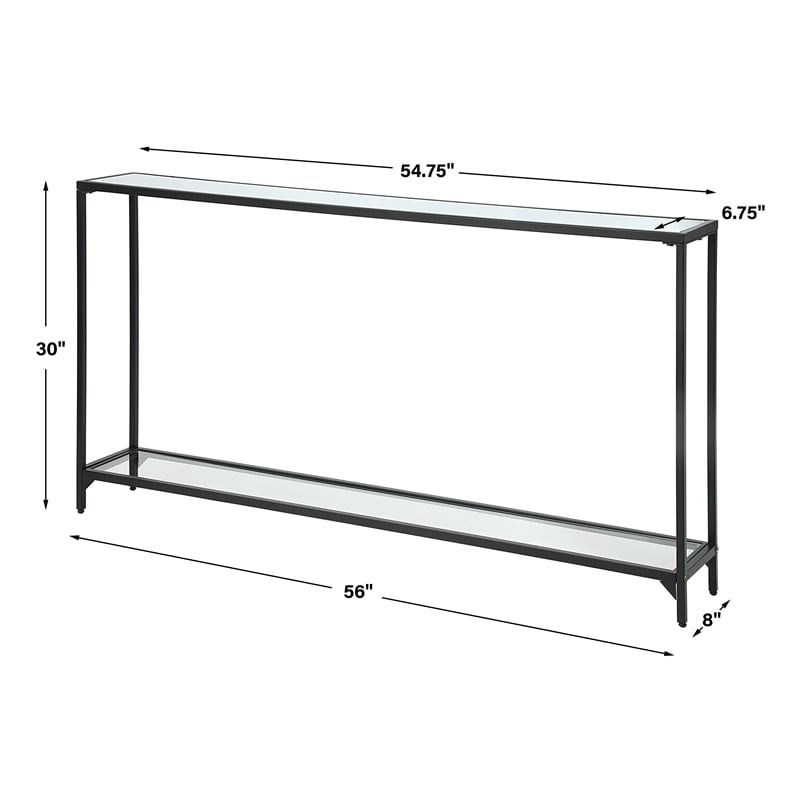 Bowery Hill Contemporary Metal Console Table with Mirror Top Self in Black