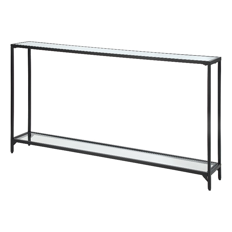 Bowery Hill Contemporary Metal Console Table with Mirror Top Self in Black