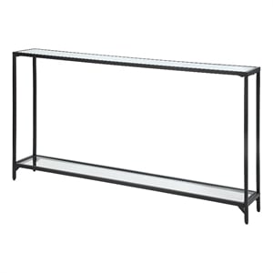 Bowery Hill Contemporary Metal Console Table with Mirror Top Self in Black