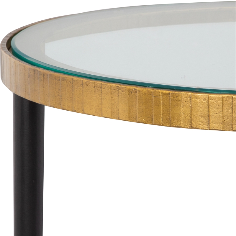 Bowery Hill Contemporary Iron Metal/Glass Side Table in Gold/Black