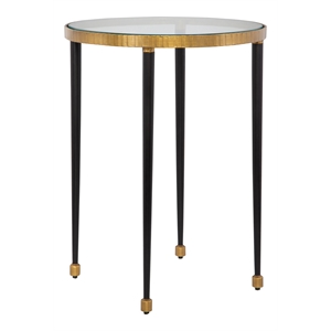 Bowery Hill Contemporary Iron Metal/Glass Side Table in Gold/Black