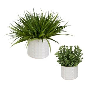 Bowery Hill Coastal Ceramic/Plastic Flower Pot in White/Green (Set of 2)