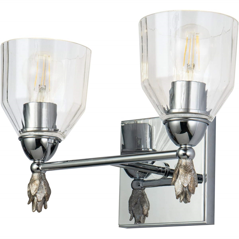 Bowery Hill 2-light Silver Flame-shaped Bath Vanity Light in Chrome