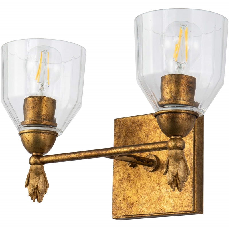 Bowery Hill 2-light Flame-shaped Bath Vanity Light in Distressed Gold