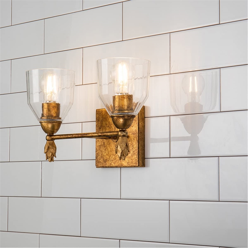 Bowery Hill 2-light Flame-shaped Bath Vanity Light in Distressed Gold