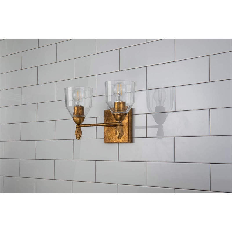 Bowery Hill 2-light Flame-shaped Bath Vanity Light in Distressed Gold