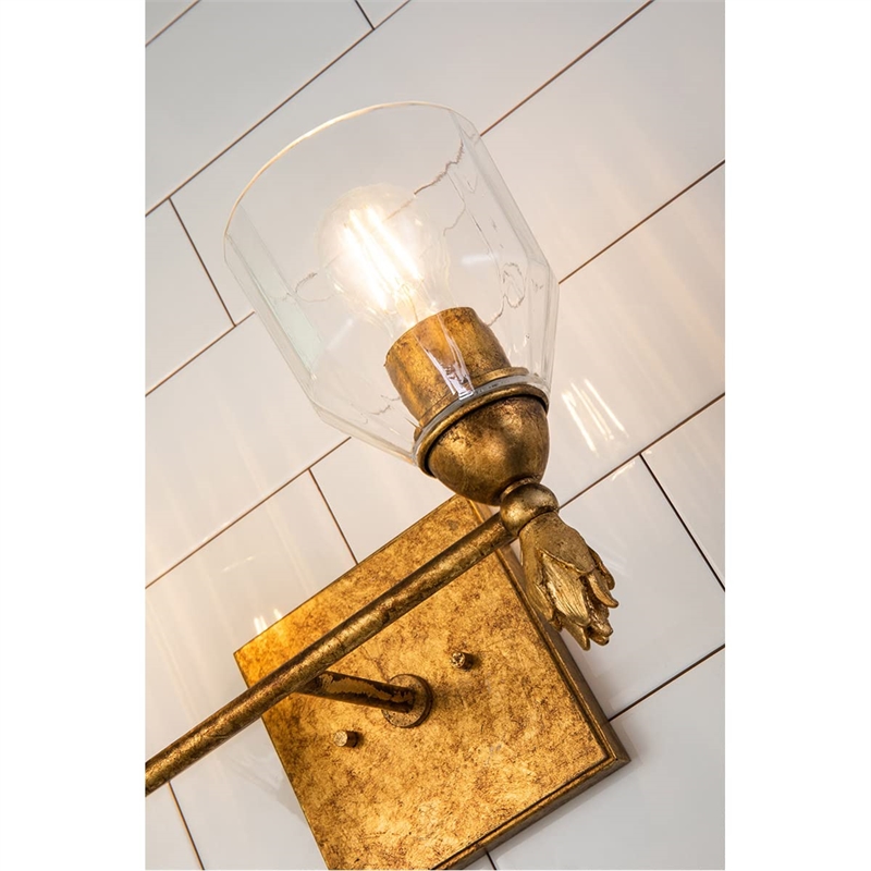 Bowery Hill 2-light Flame-shaped Bath Vanity Light in Distressed Gold