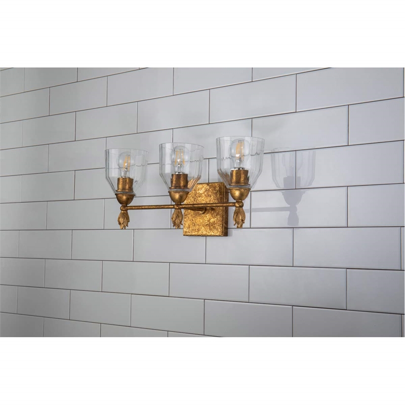 Bowery Hill 3-light Flame-shaped Bath Vanity Light in Antique Gold