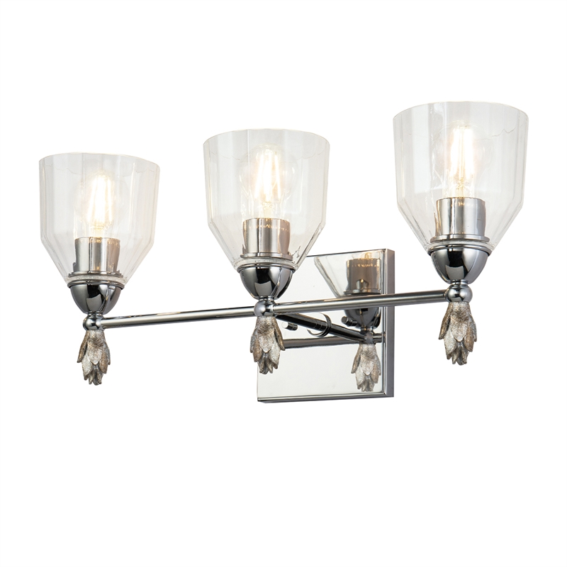 Bowery Hill 3-light Silver Flame-shaped Bath Vanity Light in Chrome