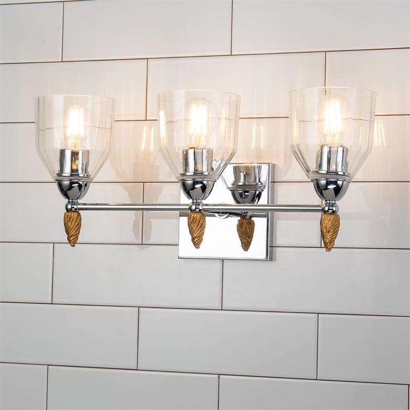 Bowery Hill 3-light Gold Acorn-shaped Bath Vanity Light in Chrome