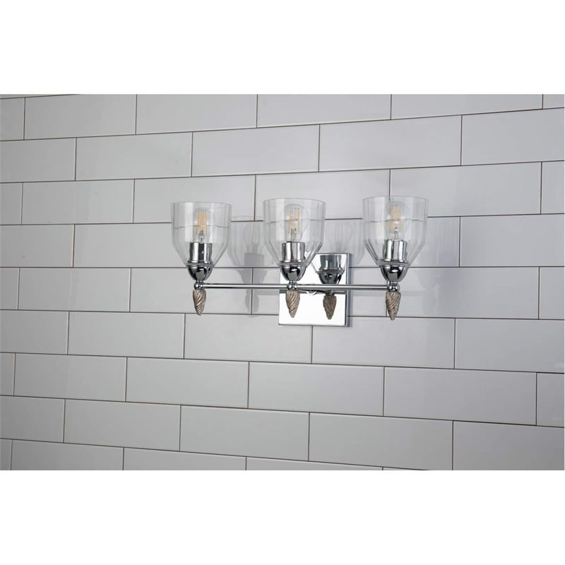 Bowery Hill 3-light Silver Acorn-shaped Bath Vanity Light in Chrome