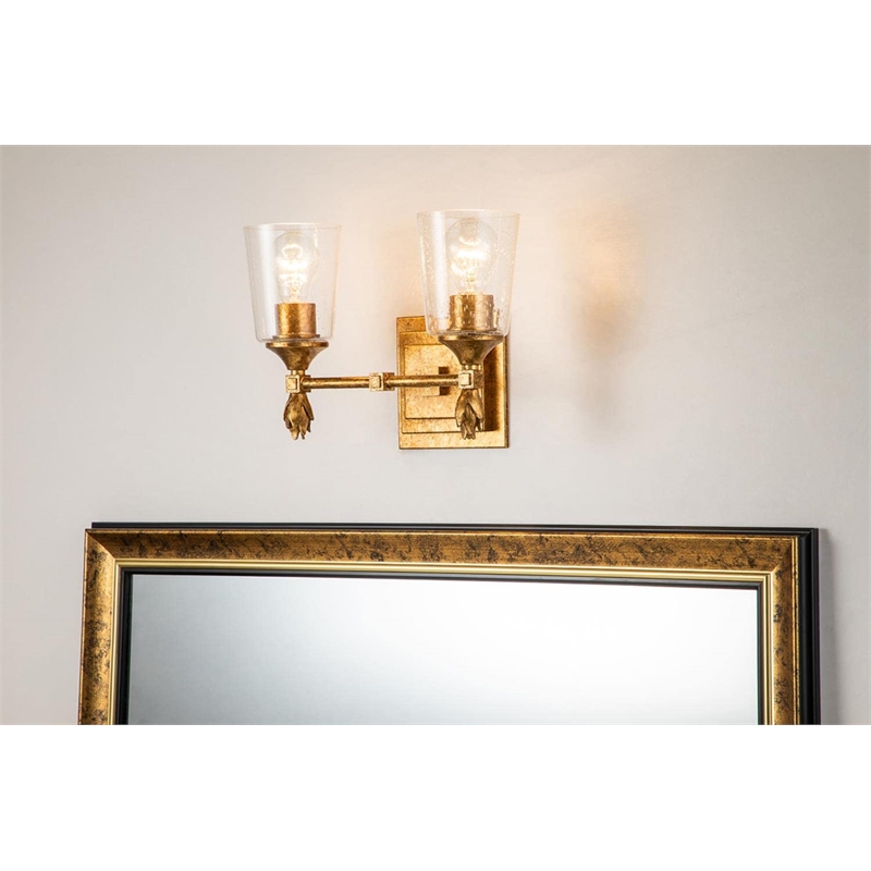 Bowery Hill 2-light Flame-shaped Bath Vanity Light in Gold Leaf