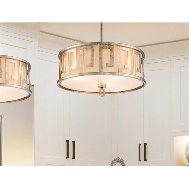 Bowery Hill 3-light Transitional Metal Large Pendant in Silver Leaf