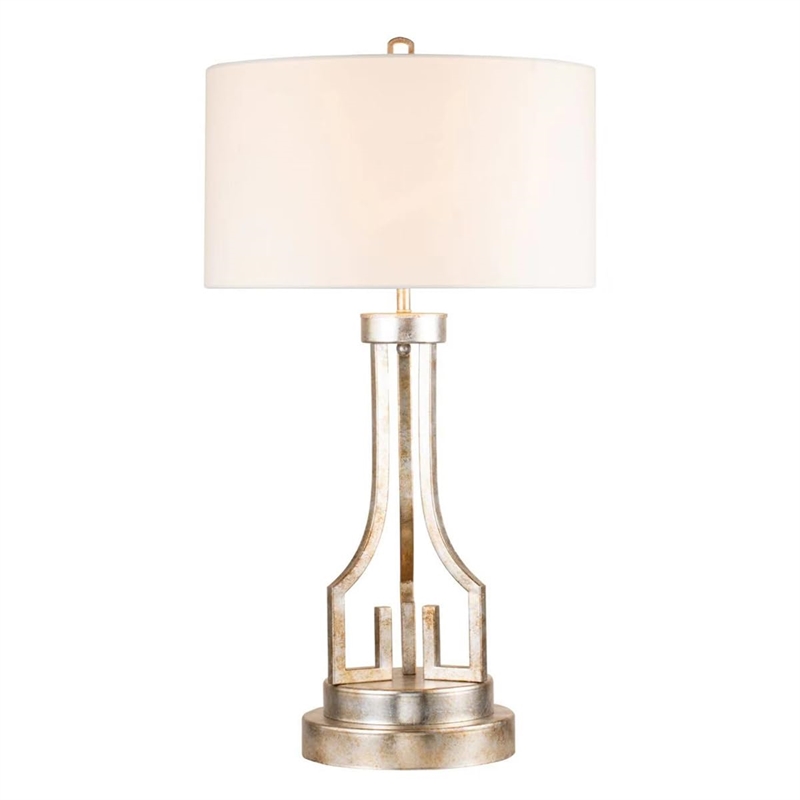 Bowery Hill Transitional Metal Buffet Lamp in Silver Leaf and White