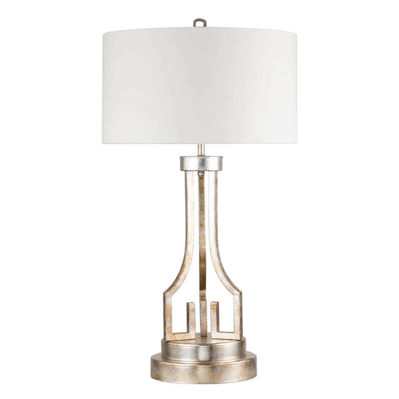 Bowery Hill Transitional Metal Buffet Lamp in Silver Leaf and White