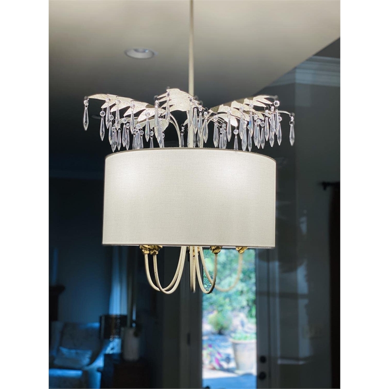 Bowery Hill 5-light Resin Pendant with Gold/Silver Accents in Creme