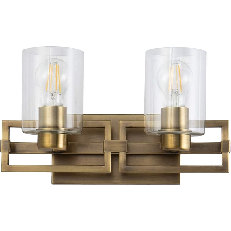 Bowery Hill Transitional 2-light Metal Bath Vanity Light in Aged Brass
