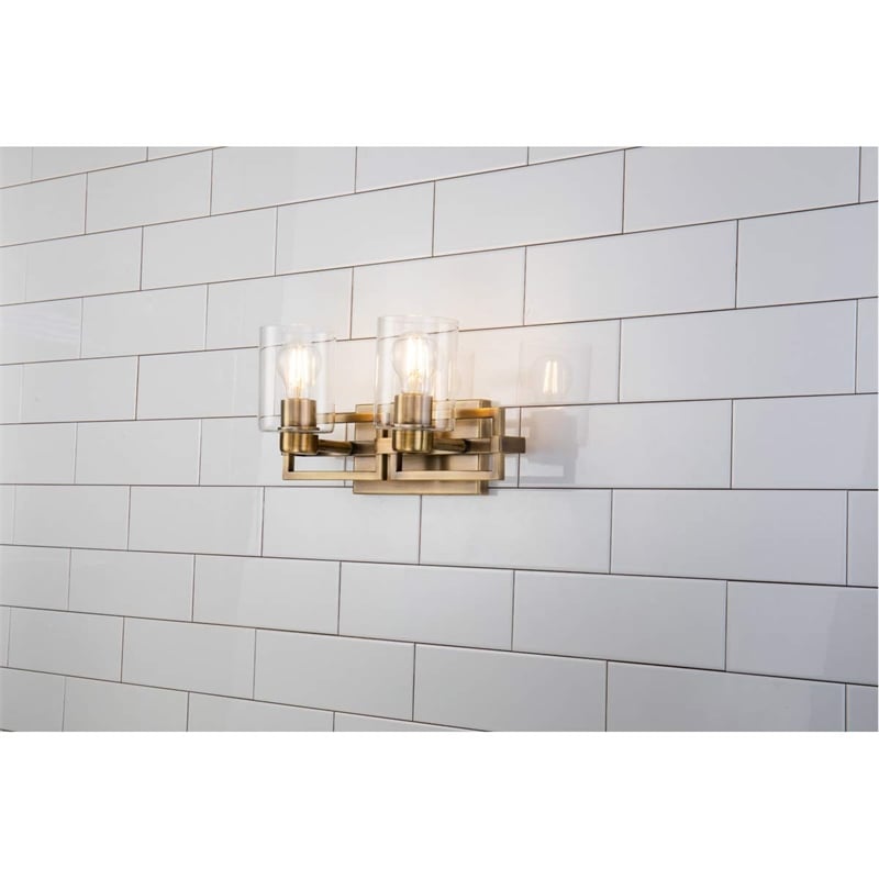 Bowery Hill Transitional 2-light Metal Bath Vanity Light in Aged Brass