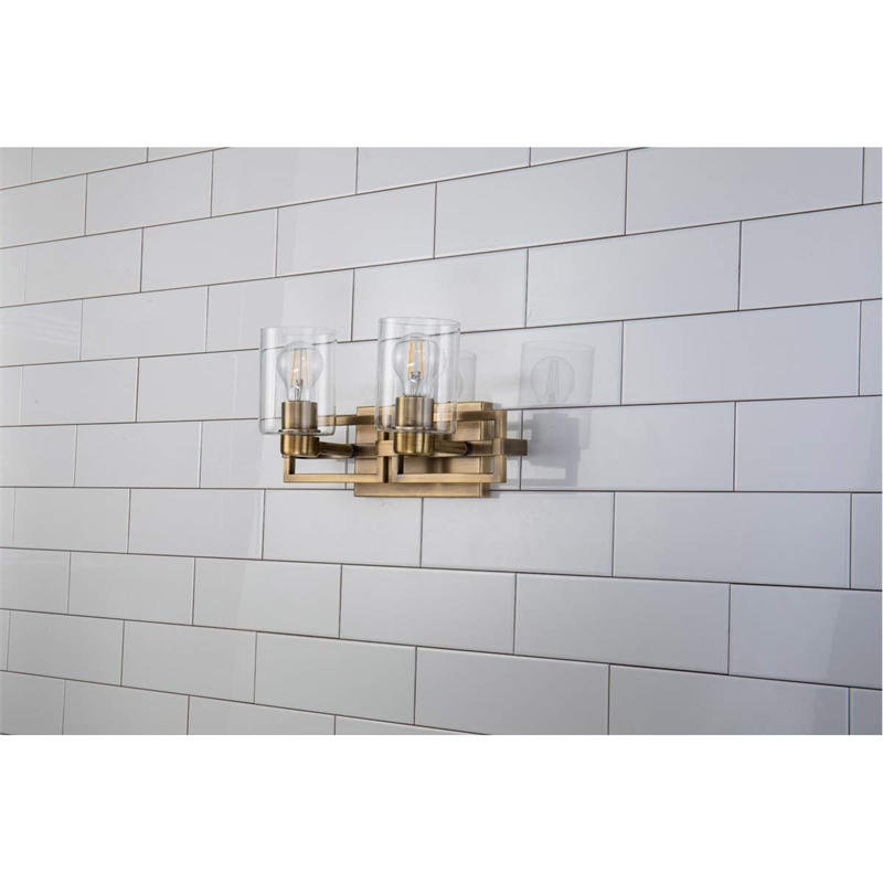 Bowery Hill Transitional 2-light Metal Bath Vanity Light in Aged Brass